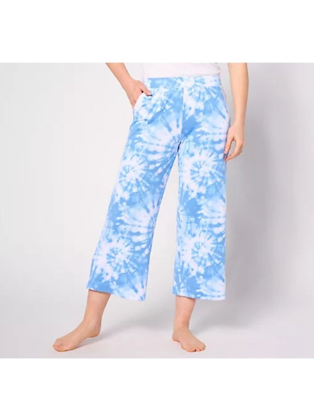 Cuddl Duds Women  Lounge Pants sz S Wide Leg Cropped Blue Tie Dye A630216
